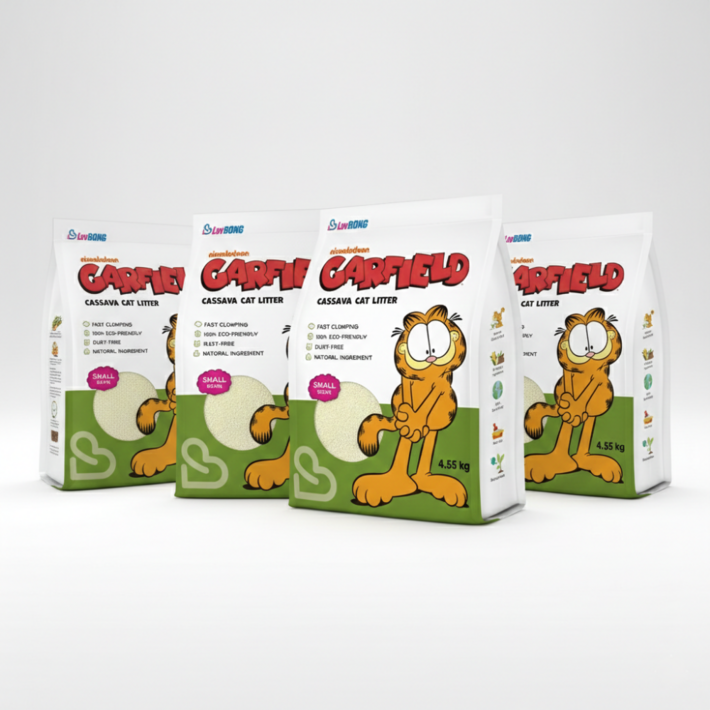 가필드 응고형 고양이 모래 그린가는입자 천연 먼지없는 카사바 모래 묶음 세트, 4.55kg, 4개, 무향