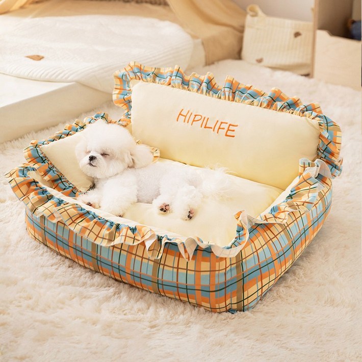 LINSHU 소프트 따뜻함 강아지 방석 분리 가능, 1개, 블루