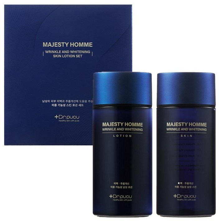 중년남성면도피부 진정주름탄력 미백 개선 마제스티 옴므 링클 앤 화이트닝 스킨로션 세트, 1개