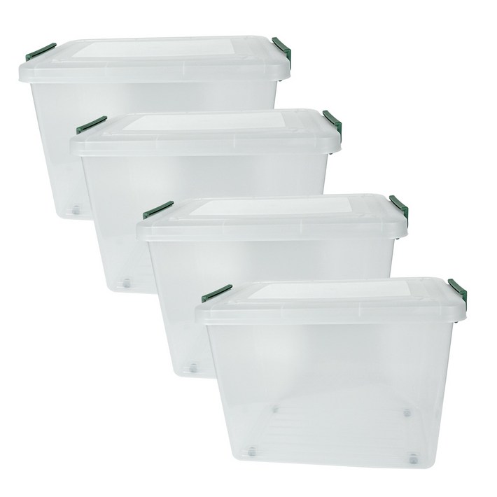 스페이스에디터 투명베이직 리빙박스 40L, 올리브그린, 4개