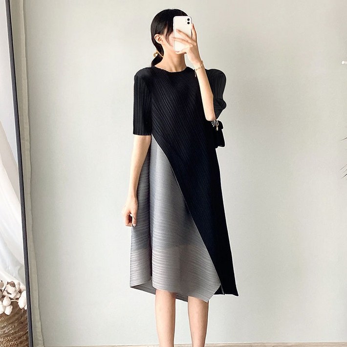 PoPnest 여성 여름 원피스 고탄력 셔링 원피스 케주얼