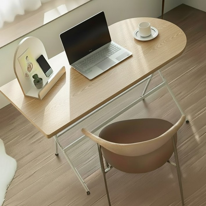 실버미어 1인 책상 식탁 접이식 테이블, 2인용, 03내추럴우드타원형