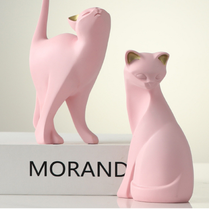 매력적인 핑크 커플 고양이 세트 조각 장식 쁘띠끄빌라쥬