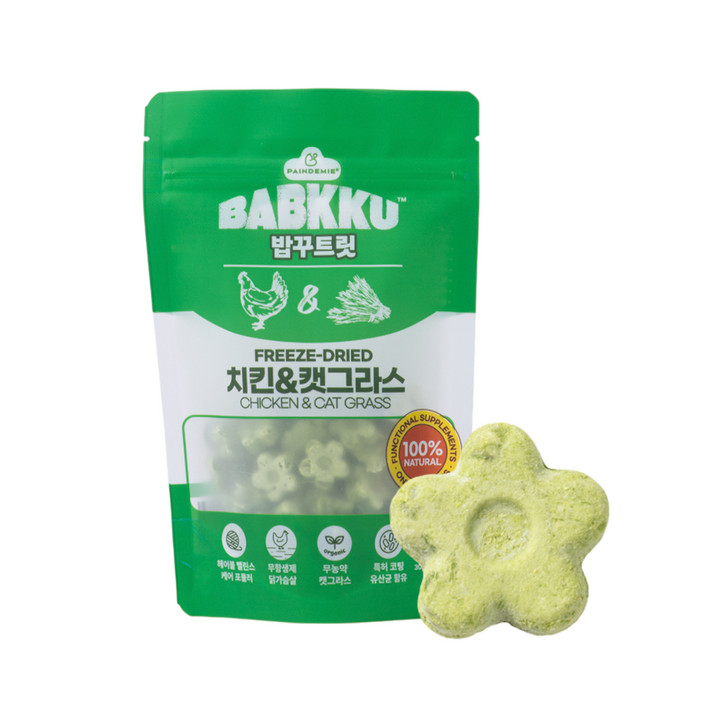 팡드미 밥꾸 트릿 치킨  캣그라스 캣글라스 꽃 모양 고양이 강아지 동결건조 유산균 간식 30g