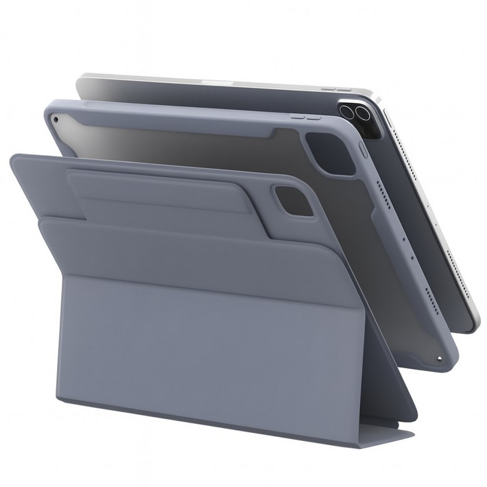 모키보 프리앵글 각도조절이 되는 아이패드 케이스 세로 거치대 커버 에어 미니 프로 호환 펜슬수납 마그네틱  플렉스, 그레이 블루, 1개