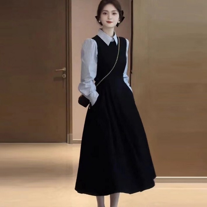 휠렉스 여성 셔츠원피스 2종 세트 레이어드 롱원피스 A라인 오피스룩 하객룩 JT185