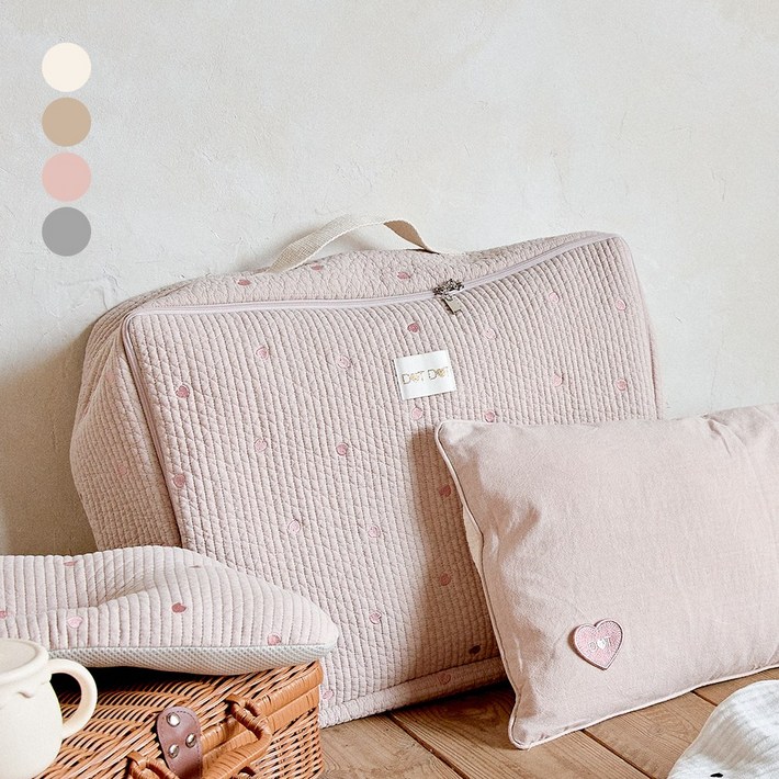 돗돗 줄누비 낮잠패드가방 아기이불 낮잠이불, 리본  아이보리, 1개