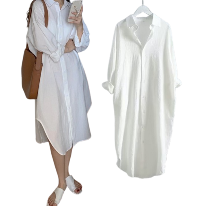 해피인뉴 깔끔한 여성 롱 셔츠 원피스 루즈핏 맥시