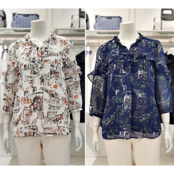 크로커다일레이디 프릴 소매 쉬폰 라운드 블라우스 CLDMBL123