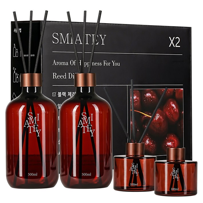 스미어티 디퓨저 대용량 실내 방향제 리필액 선물 세트 500ml, 2개, 블랙체리