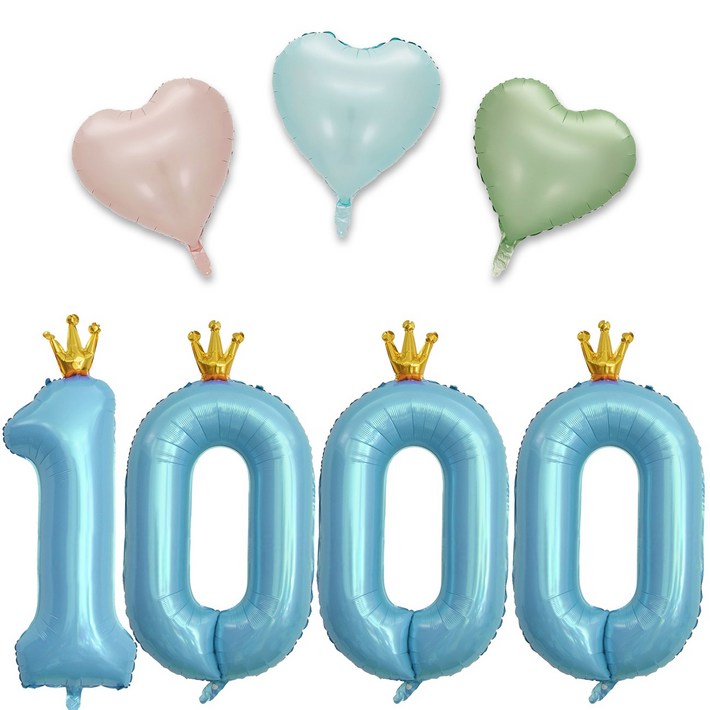 해피쏘굿 40인치 대형 핑크블루 왕관숫자풍선 11000  하트풍선세트, 1세트, 블루 왕관 숫자풍선