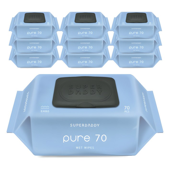 슈퍼대디 저자극 퓨어70 엠보싱 아기물티슈 캡형, 10세트, 70매, 70g