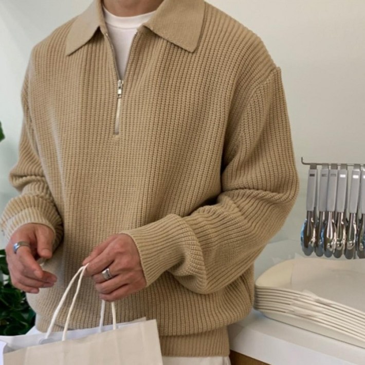 Rosella 남성 일상 캐주얼 반지퍼 니트 긴팔 맨투맨