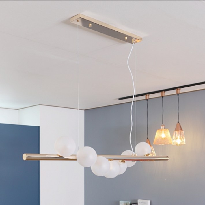 주방조명 팬던트 W3587 7등 샴페인골드 E14 램프 주택 카페 인테리어 조명 전구 별도