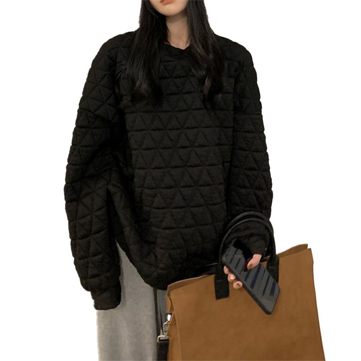 가을겨울 보온성 여성용 빅 사이즈 퀼트 패턴 라운드 루즈핏 맨투맨