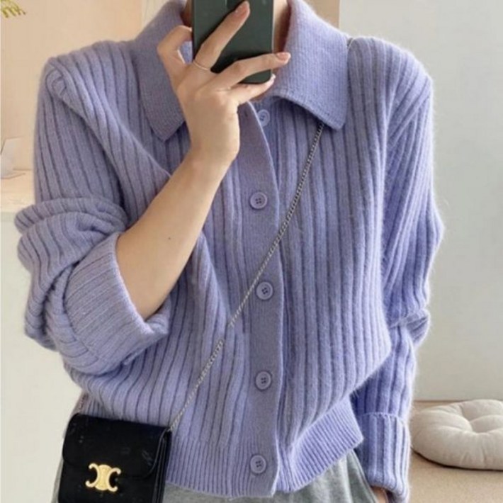 스타일리쉬 파스텔톤 카라 단추 가디건