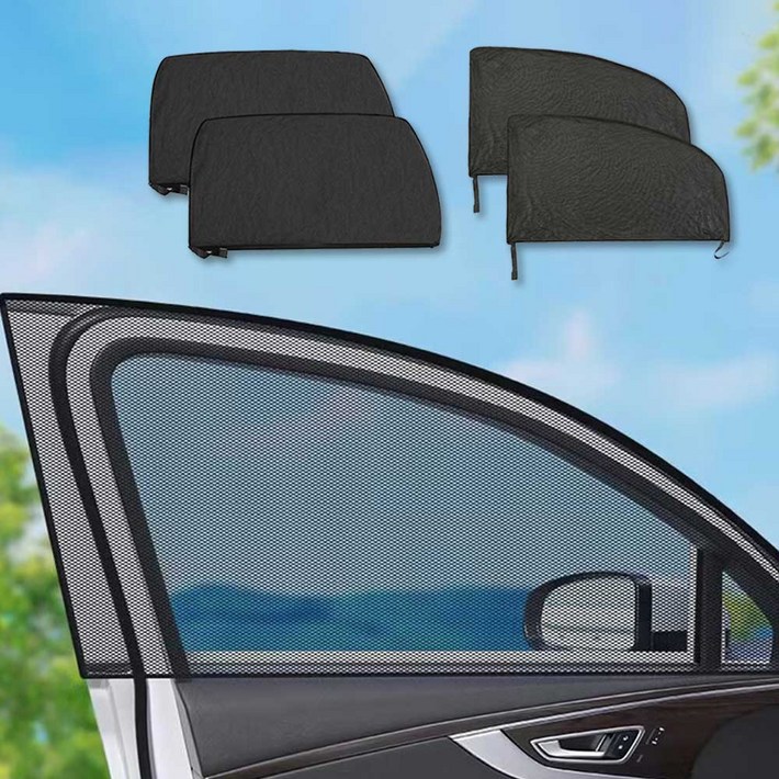 TENET 차량용 모기장 방충망 겸 햇빛가리개 1 세트 4개 고탄력 업그레이드 도톰 커튼