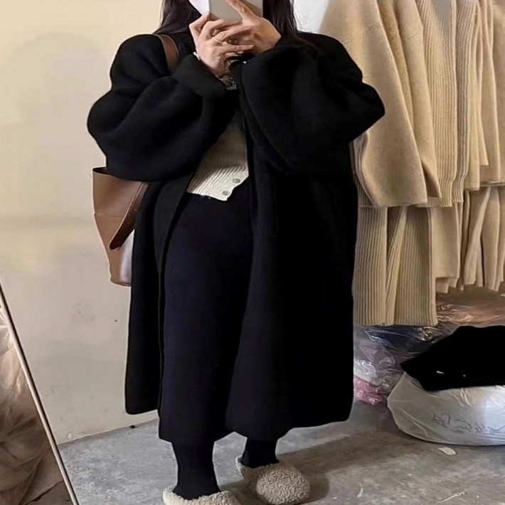 니트가디건 루즈핏 여성 롱가디건 2컬러 심플 노버튼