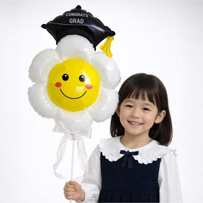올리브파티 대형 리본 졸업 학사모 데이지 스틱 막대 풍선 세트