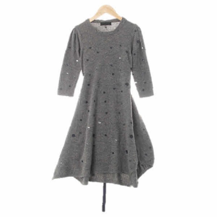 8665 질스튜어트 차콜 글로시도트패턴 울혼방 퍼프7부플레어언밸런스니트원피스 Free
