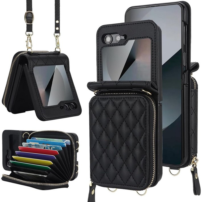 헤미션 갤럭시 Z플립765 가죽 카드수납 지갑 스트랩 힌지보호 케이스