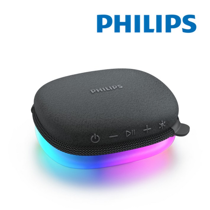 필립스 휴대용 미니 소형 무선 캠핑 블루투스 스피커 방수 LED 무드등 TAS2307, TAS2307, 블랙
