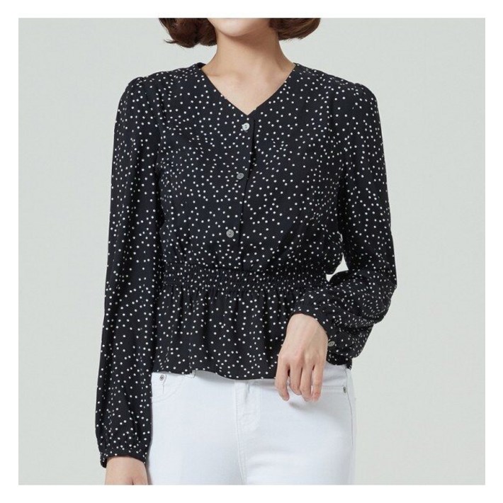 미쏘 미쏘 v넥 허리 밴딩 패턴 블라우스