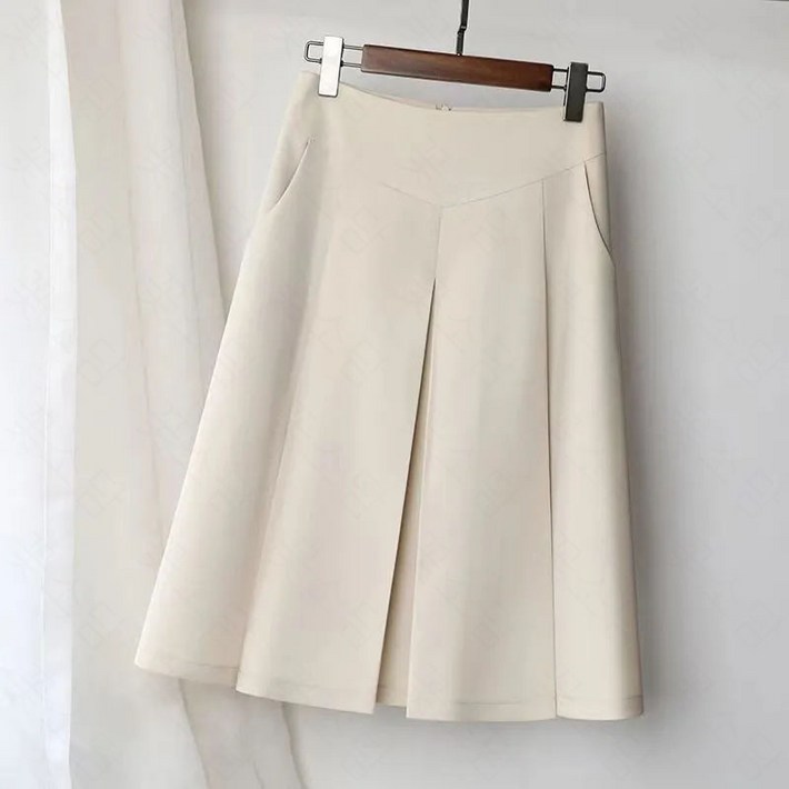 꽃소담 여성 플리츠 A라인 스판 포켓 미디 스커트 정장치마 XP272