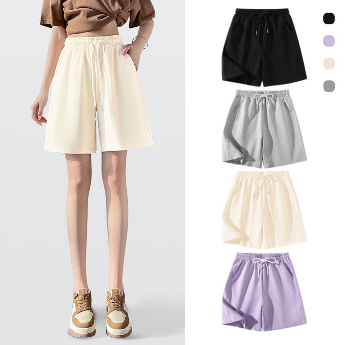 lyoveu여성용 베이직 스포츠 A라인 반바지  슬림핏 체형커버 니트 스트레이트 5부 팬츠