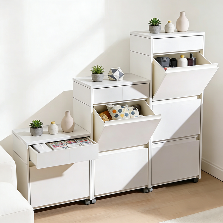 모던 다용도 서랍장 틈새 수납장 높은 수납 서랍형 협탁 침대옆 베드사이드 집안 정리용 다층 서랍 수납함 가구