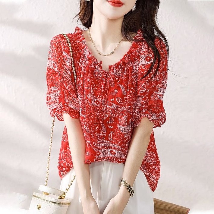 휠렉스 여성 라운드 플라워 셔링 블라우스 JT366