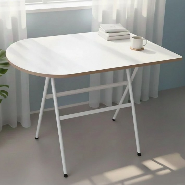 라온프리 다용도 접이식 식탁테이블, 4인용, 화이트  반원