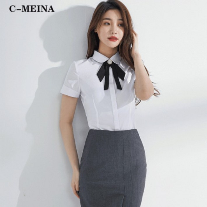 런어게인 여성 미나 반팔 셔츠 여름 리본 브로치 블라우스 런어게인 여성 미나 반팔 셔츠 여름 리본 브로치 블라우스