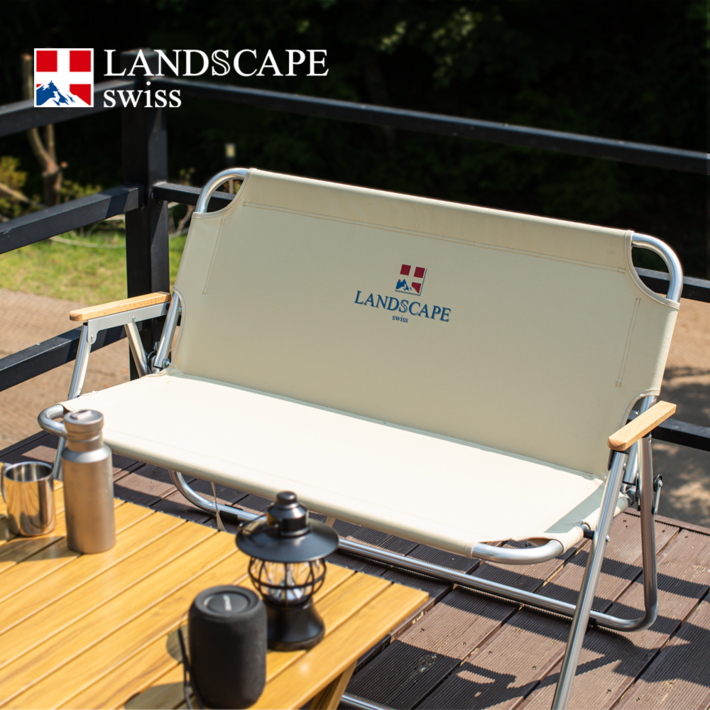 랜드스케이프 스위스 LSP 더블 폴딩체어 대형 캠핑의자 접이식 2인용, 1개, 아이보리