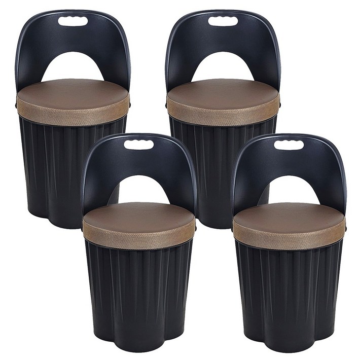 천하퍼니처 국내생산 등받이 일체형 수납 원통의자 블랙, 블랙브라운, 4개