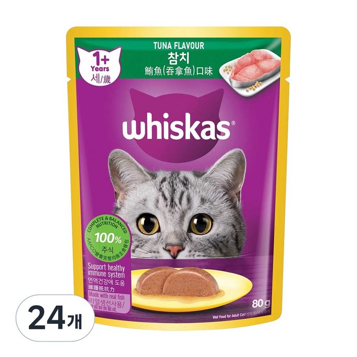 위스카스 고양이 파우치, 24개, 80g, 참치