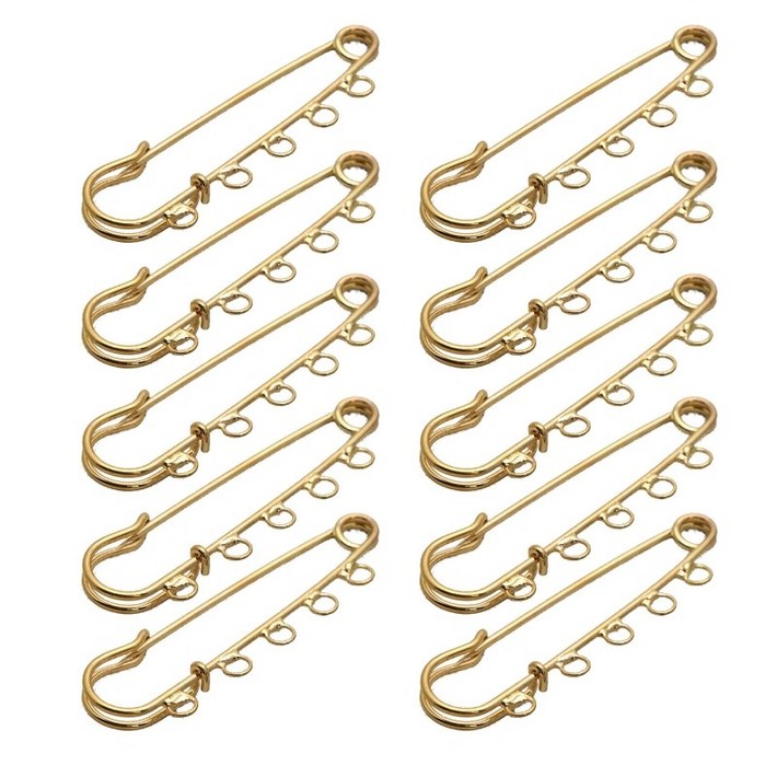 10PCS 헤비듀티 안전핀 이불용 5구 브로치핀 킬트 니트 원단 공예 안전 브로치핀