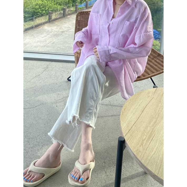 겟앤그로 여성 빅사이즈 오버핏 여름 통기성 시어서커 스트라이프 셔츠 겟앤그로 여성 빅사이즈 오버핏 여름 통기성 시어서커 스트라이프 셔츠