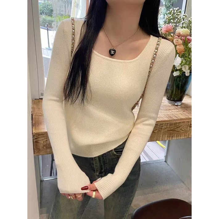 다세미 데일리 심플 골지 라운드스퀘어 베이직 핏 니트