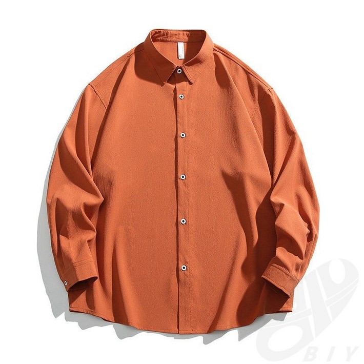 비아이와이 남성 봄 가을 캐주얼 루즈핏 긴팔 솔리드 셔츠 B323