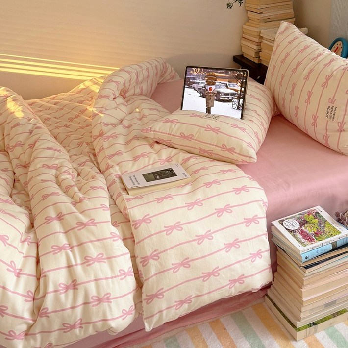 KURUA 사계절 리본케이크 스트라이프 워싱 차렵이불