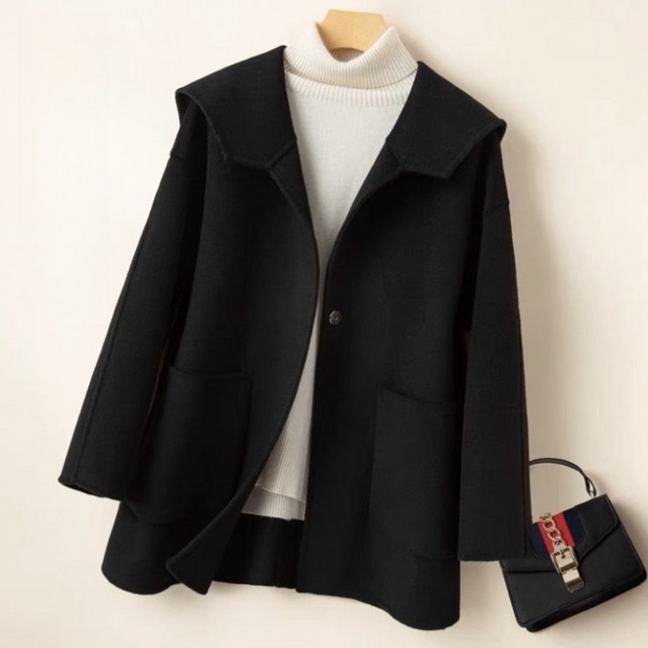 해피유통 여성 데일리 패션 무지 심플 모직 반코트jhz