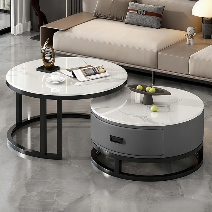 대리석 거실 테이블 70CM50CM 레일 서랍형 소파 테이블