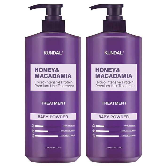 쿤달 허니 앤 마카다미아 헤어트리트먼트 베이비파우더향, 1058ml, 2개