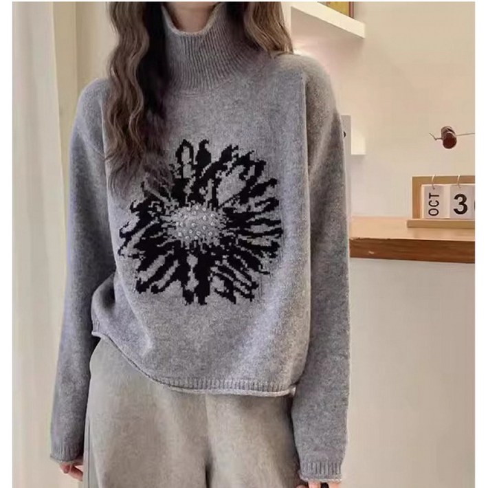 SAHINER 봄가을 여성 플라워 오버핏 니트 소프트 스웨터 LWBZZS11