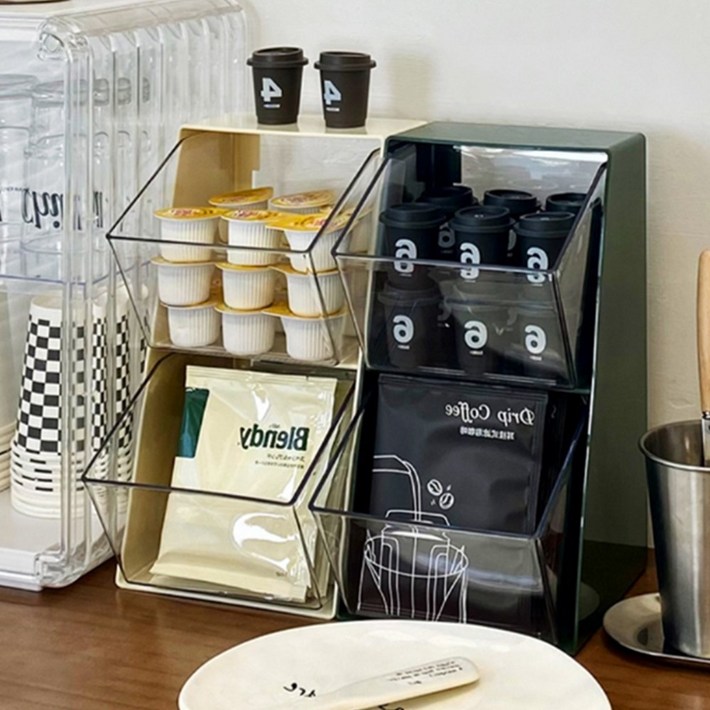 온통온유 티백정리함 탕비실 보관함 커피믹스 커피 홈카페, 크림 화이트 6
