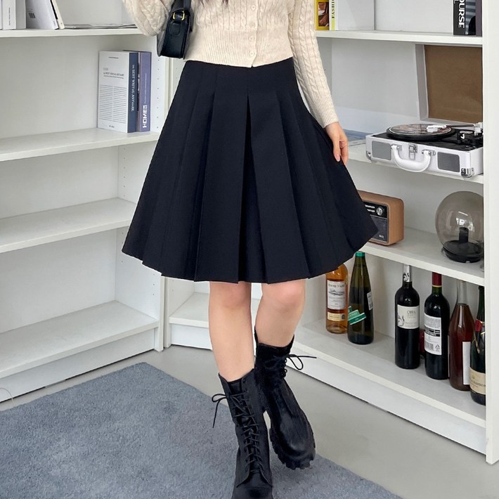 디아미뇽 아코 플리츠 미디 스커트 벨트 세트