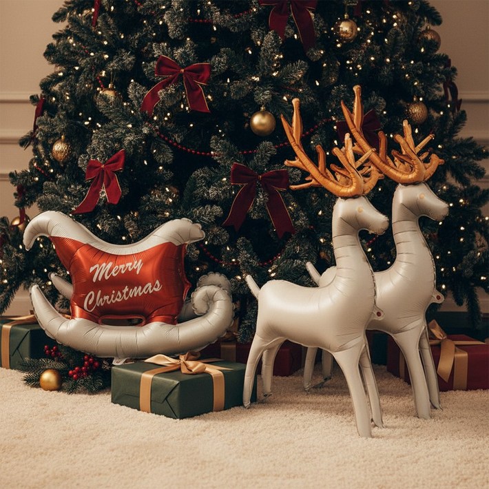 크리스마스 풍선 루돌프 썰매 트리장식 트리꾸미기 크리스마스트리 트리  풍선A 세트, 1세트, 크리스마스 풍선A