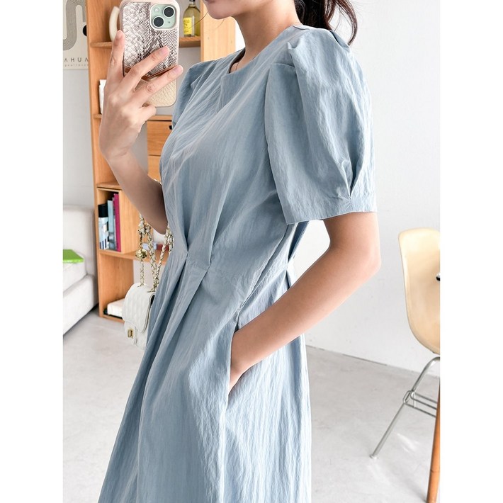 바스락 퍼프 벌룬 무지 시원한 반팔 롱 여름 원피스 바캉스 휴양지 휴가