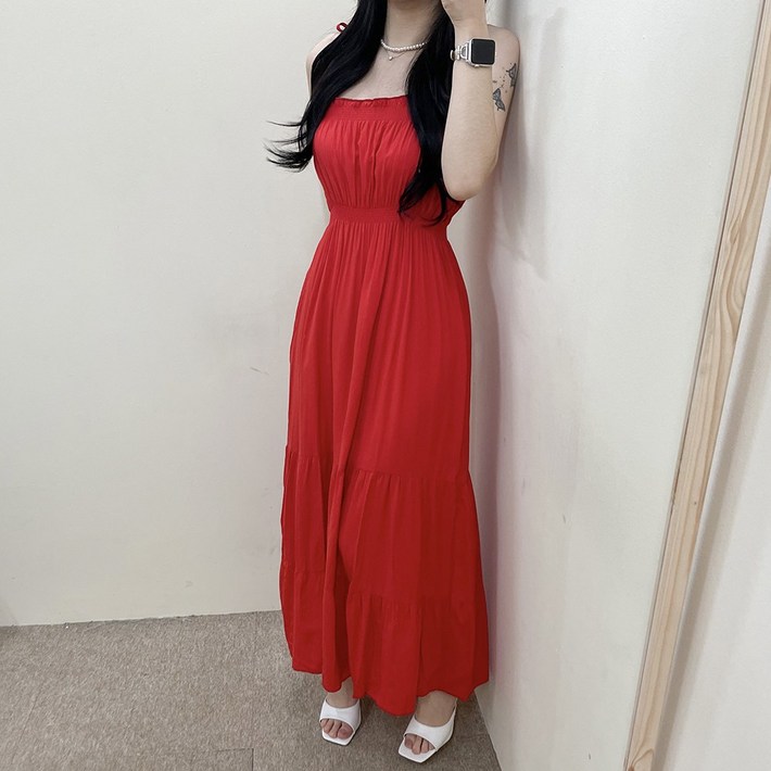 VANANA2 여성 리본 스모크 플레어 나시 롱원피스 4color VANANA2 여성 리본 스모크 플레어 나시 롱원피스 4color
